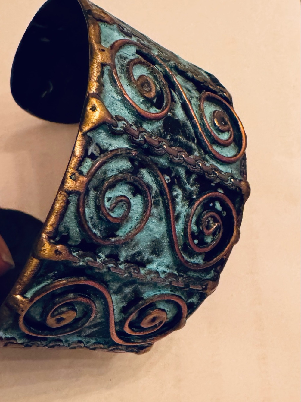 Patina Copper Swirl Decorative Bangle - Blue-Green Accent - Picture 3 of 4